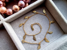 Indlæs billede til gallerivisning Armbånd/ankelkæde med blade Sterling sølv/guldbelagt