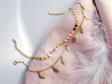 Indlæs billede til gallerivisning Armbånd/ankelkæde med blade Sterling sølv/guldbelagt