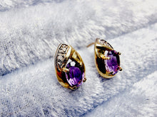 Indlæs billede til gallerivisning 10 karat guld dråbeformet med ametyst & diamanter
